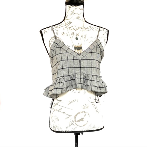 Anthropologie Tops - Anthropologie Lost + Wander CROP TOP Checker Ruffle Cami Top Grey Black …